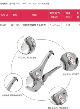 美国RIID里奇PPR剪刀PVC管子割刀塑料水管快剪切管器割管刀进口