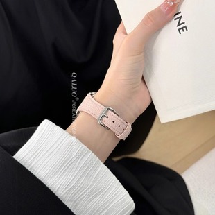 QALUO春夏新款 4代41 45mm小眾女生高級 S10表帶iwatch9蘋果手表se watchS11 小蠻腰小牛皮適用apple