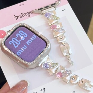 S10表带iwatch9苹果手表se 4代41 〔糖果锆石〕适用apple 42mm高级感ins风女生 watchS11 QALUO新款