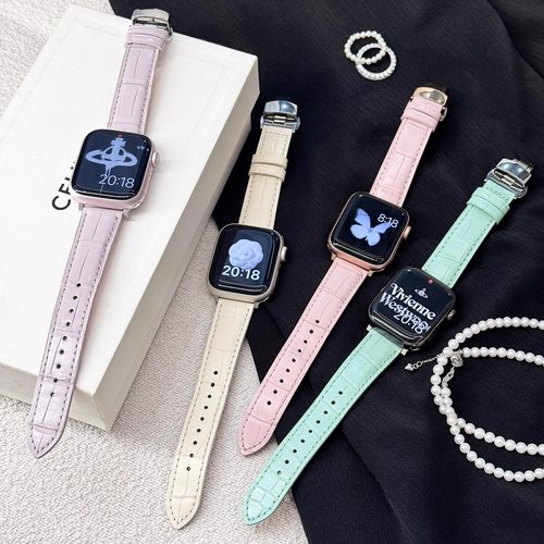 QALUO适用iwatch竹节鳄鱼皮表带