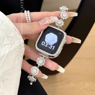 watchS11 S10金属表带iwatch9苹果手表se QALUO春夏新款 5代41 解压〕旋转雪花适用apple 45mm高级 〔韩系