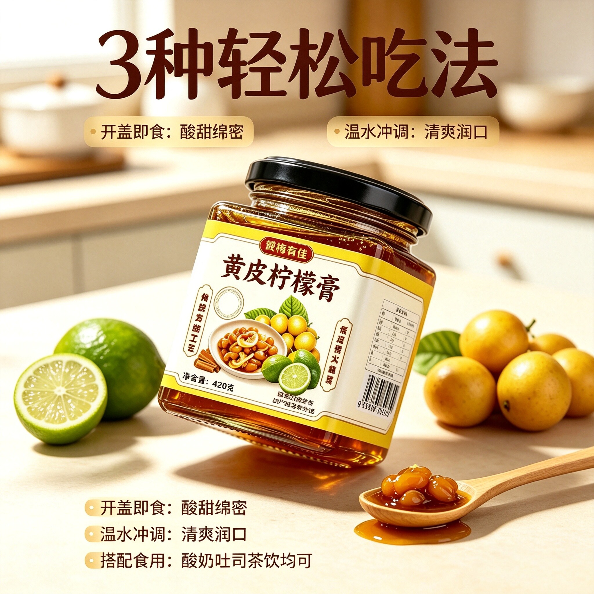 黄皮柠檬膏手工熬制冰糖陈皮炖柠檬膏冲泡缓滋咳润无添加嗓养生膏