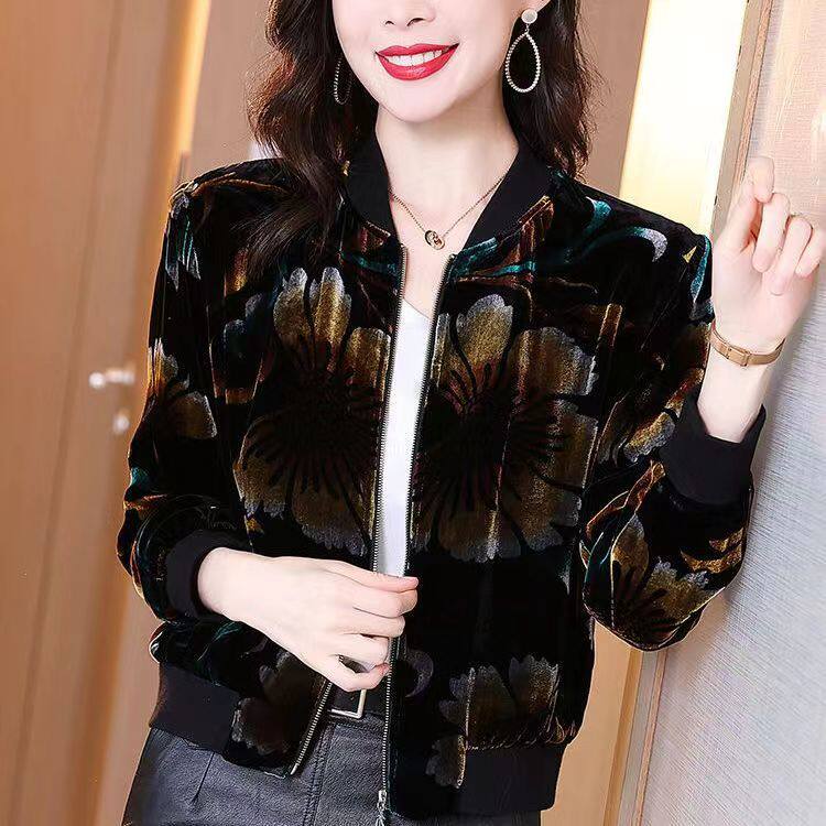 特价版淘宝断码品牌女装限时抢购2026新款中老年洋气金丝绒印花长