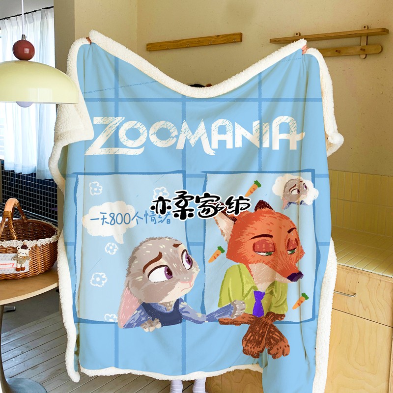 卡通朱迪兔双层加绒毛毯学生宿舍盖毯办公居家居午休绒毯一毯多用