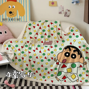 卡通动漫蜡笔小新办公室毛毯工位披肩盖腿毯加绒加厚午睡沙发盖毯