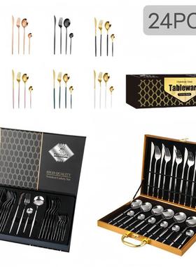 24PCS Cutlery Set Stainless Knife Fork Spoon Flatware Tablew