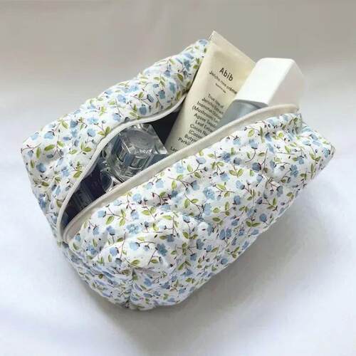 Storage Organizer Floral Puffy Quilted Makeup Bag Flower Pri