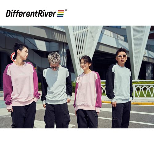 DifferentRiver撞色拼接圆领卫衣