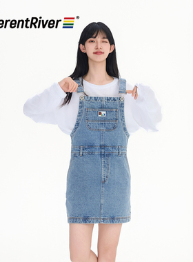 DifferentRiver2024春夏女款时尚百搭牛仔背带短裙