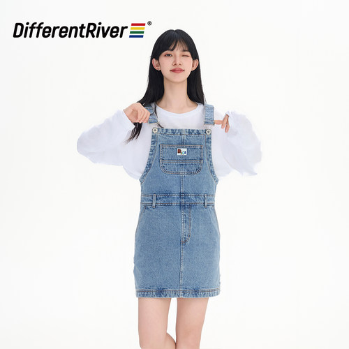 DifferentRiver2024春夏女款时尚百搭牛仔背带短裙
