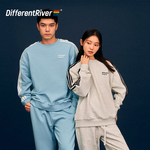 与川通肩拉条圆领休闲卫衣