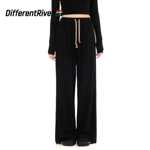 DifferentRiver2024秋冬女款高腰垂感宽松直筒休闲裤