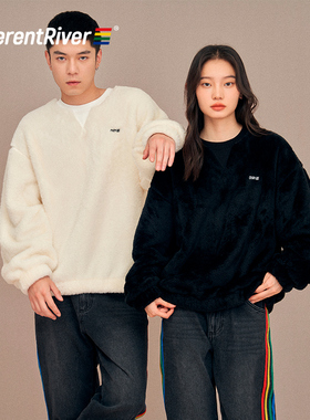 DifferentRiver2023秋冬季男女同款休闲百搭刺绣绒情侣圆领卫衣