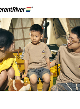 DifferentRiver2023夏季新款复古织带百搭棉质露营风儿童短袖T恤