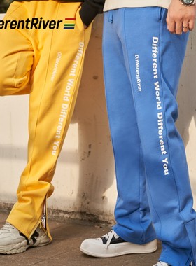 郭聪明同款 DifferentRiver秋冬 情侣百搭拉链开衩小直筒宽松卫裤