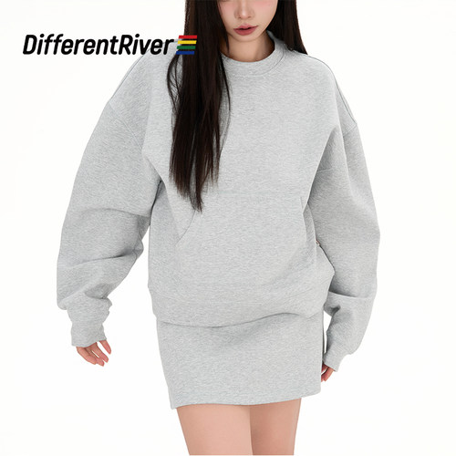 DifferentRiver2024秋冬男女同款宽松慵懒休闲落肩空气层卫衣