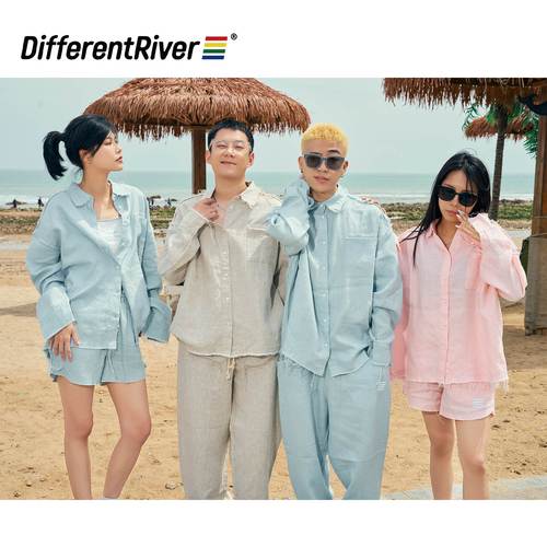 与川纯色亚麻衬衣开衫