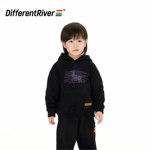 DifferentRiver2024秋冬男女同款撞色字母刺绣儿童连帽卫衣