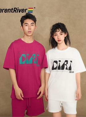 DifferentRiver2024春夏-男女同款宽松圆领简约字母印花纯棉T恤