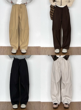 SIIIEND日系复古纯色休闲裤男秋季单褶宽松百搭直筒阔腿长裤子