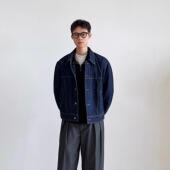 休闲情侣男夹克外套 可内搭靛蓝色水洗工装 SIIIEND 日系Clean短款