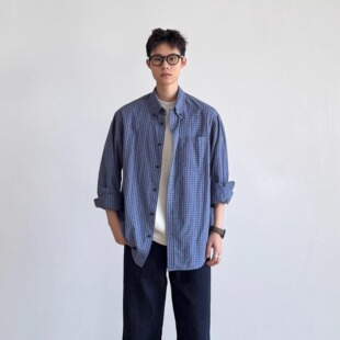 宽松休闲百搭简约格子衬衫 SIIIEND日系复古格子衬衫 男秋季