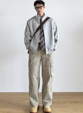 SIIIEND美式复古韩版立领夹克男秋季短款宽松休闲百搭学院风外套