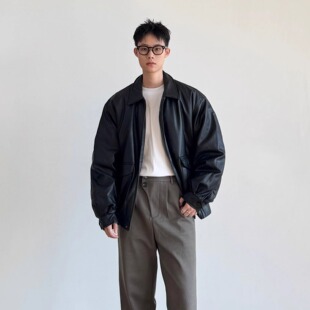 SIIIEND美式 宽松休闲百搭保暖羽绒外套 复古PU皮翻领羽绒服男冬季