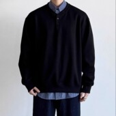 T恤男秋季 SIIIEND美式 复古亨利领长袖 华夫格宽松百搭休闲打底上衣