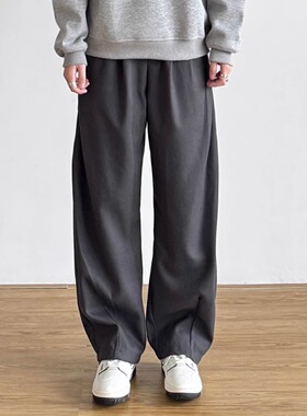 SIIIEND高级简约休闲风灰色弯刀裤松紧阔腿裤宽半松紧基础长裤男