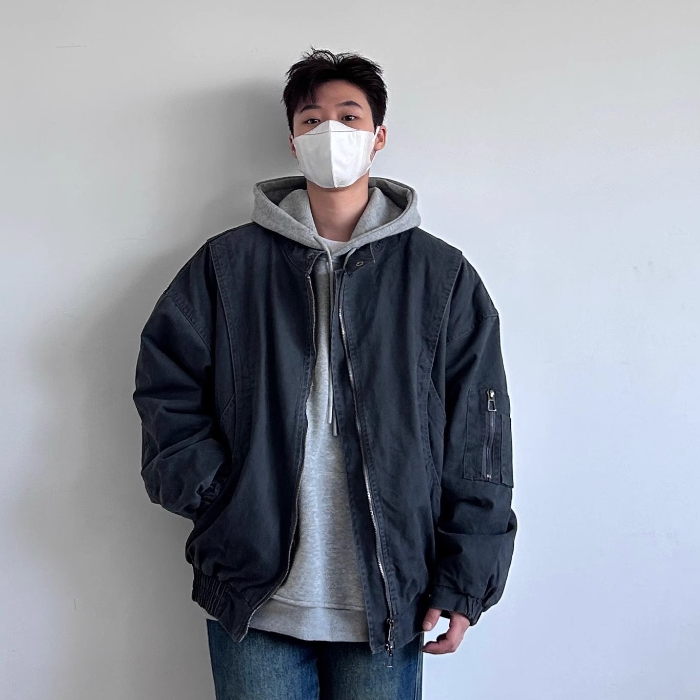 siiiend 冬季重磅复古水洗做旧立领加棉加绒加厚工装美式夹克外套