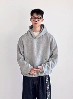 SIIIEND美式复古纯色连帽卫衣短款420GBOXY宽松套头休闲百搭卫衣