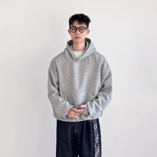 SIIIEND美式复古纯色连帽卫衣短款420GBOXY宽松套头休闲百搭卫衣