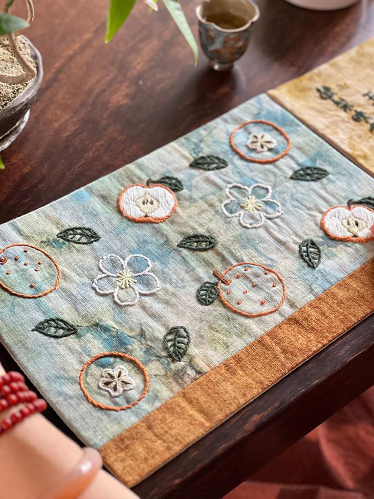 Tea Mat DIY Material Kit for Self-Embroidery, Beginner DIY Tea Mat Kit, Self-Made 3D Cup Mat, Chinese Zen-Style Tea Mat