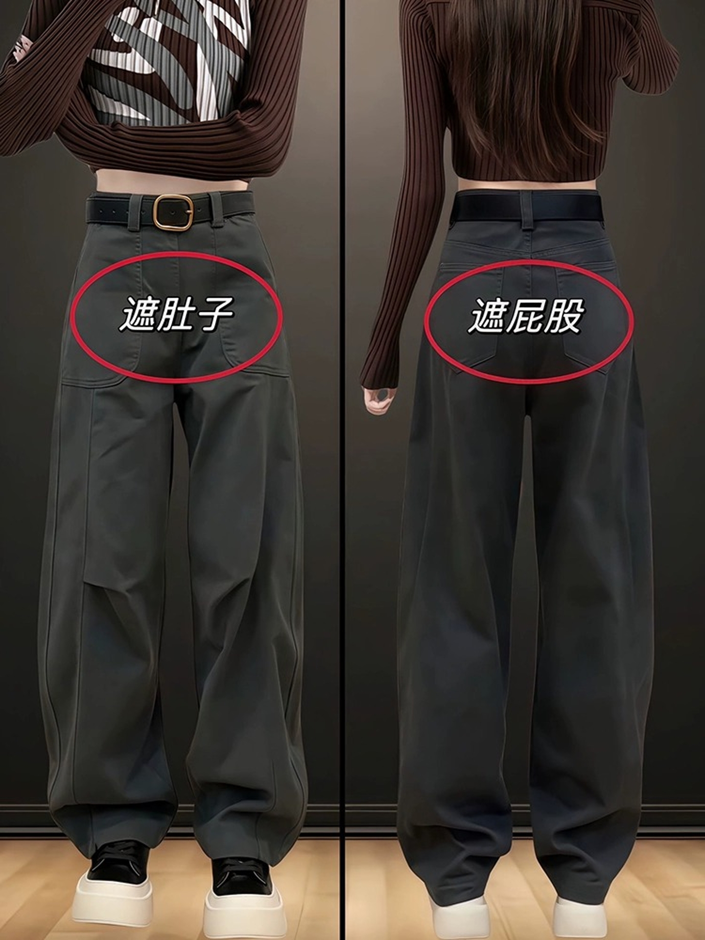 灰色弯刀工装牛仔裤女2025秋季新款欧货大码胖mm显瘦宽松阔腿裤