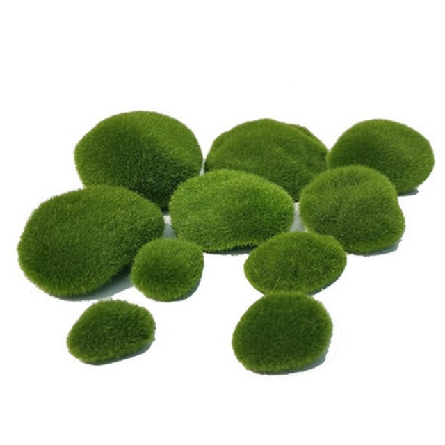 10PCS/set 4 Sizes Artificial Moss Rocks Decorative, Green Mo