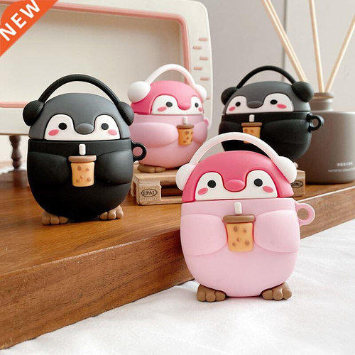 Cute Milk tea music penguin 3D Case For AirPods 1 2 pro Cha