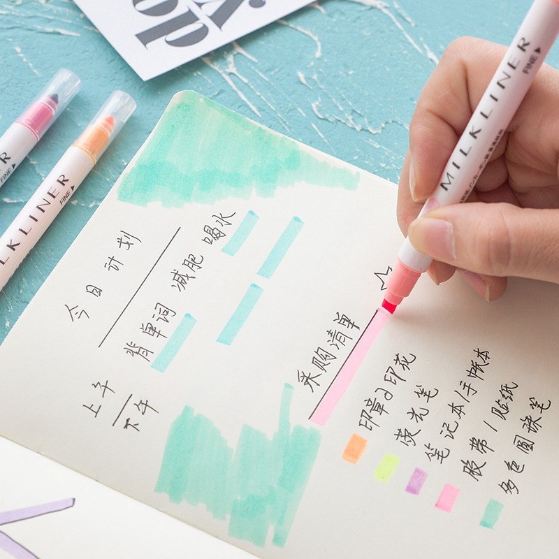 12 Colors/set Cute Mild liner Pens Highlighter Dual Double