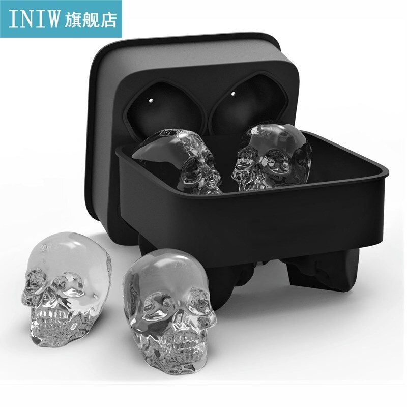 4 Cavity Skull Ice Cube Maker New 3D Silicone Ice Cube Tray