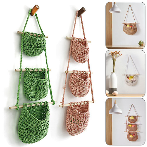 Hanging Fruit Basket Vegetable Storage Handmade Woven Jute