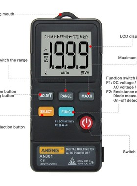 AN301 Mini Digital Multimeter AC DC Voltmeter Voltage Resist