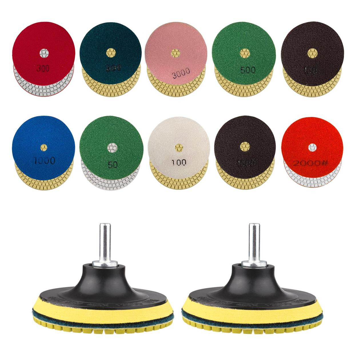 10pcs Diamond Polishing Pads 4 Inch + 2pcs Backing Holder Pa