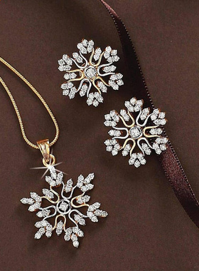 3 Pcs New Snowflake Necklace Earrings For Women Christmas Lu