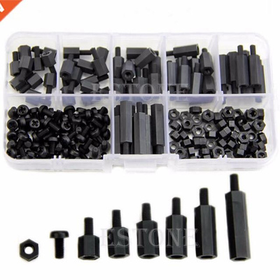 180Pcs/Set M3 Nylon Black Hex M-F Spacers/ Screws/ Nuts Asso