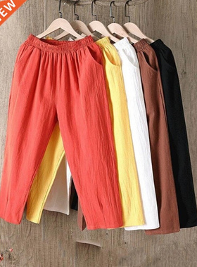 Cotton Linen Pants Women Spring Summer Large Size Solid Colo
