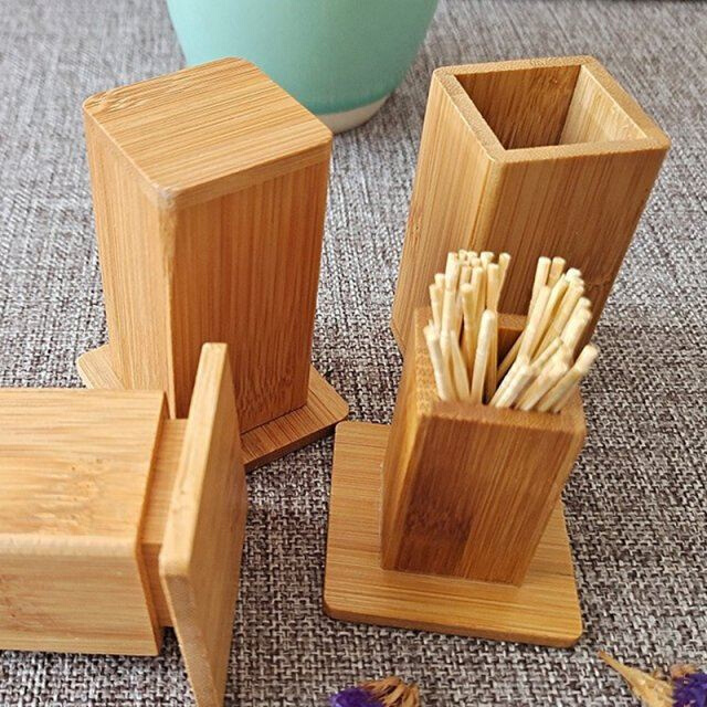 New Bamboo Toothpick Box With Lid Square Tank Toothpick Hold