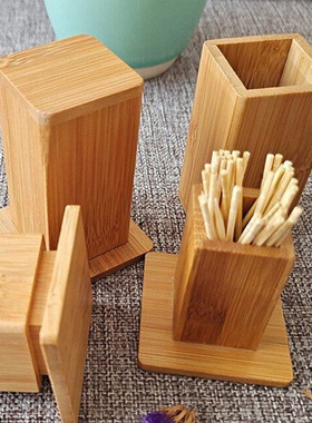 New Bamboo Toothpick Box With Lid Square Tank Toothpick Hold