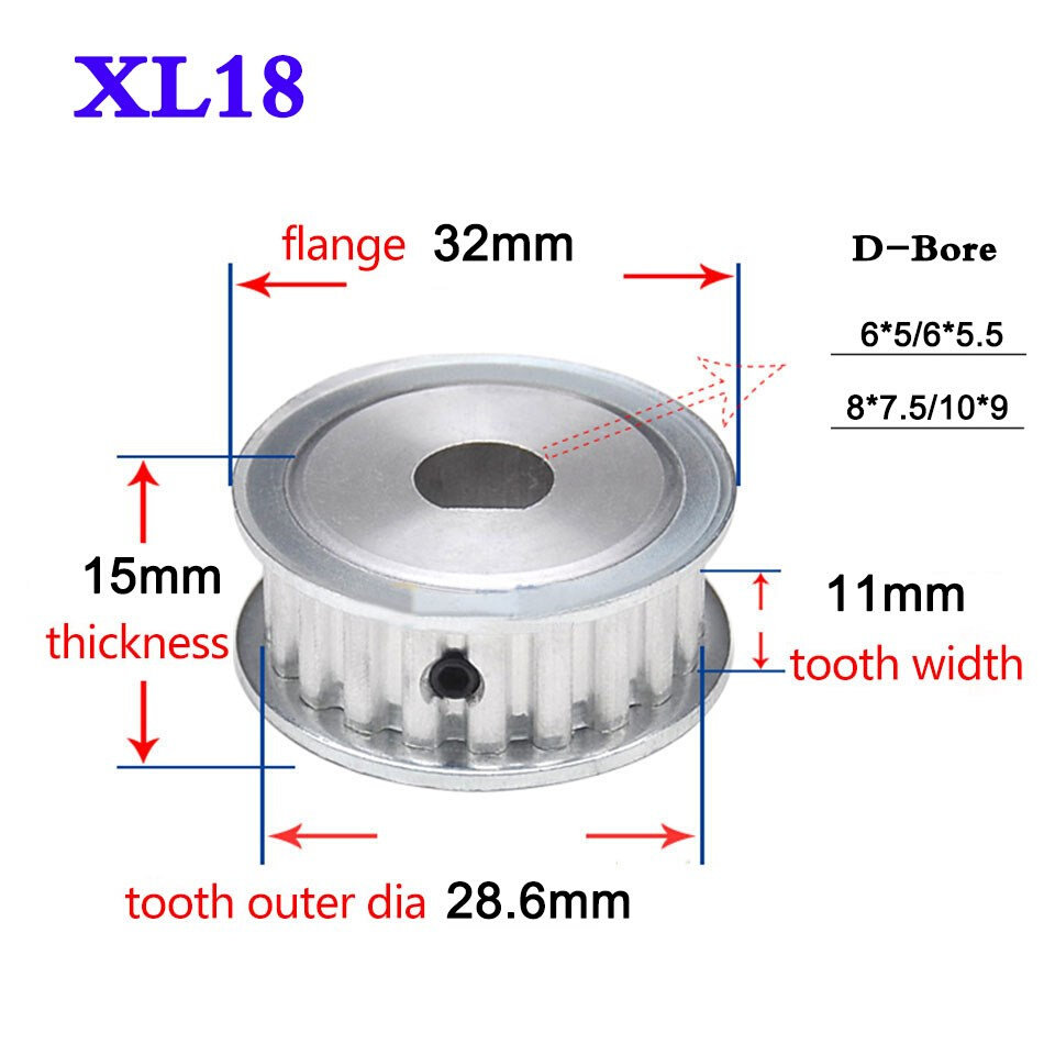 1Pcs XL18 Teeth Synchronous Wheel D Bore Timing Belt Pulley