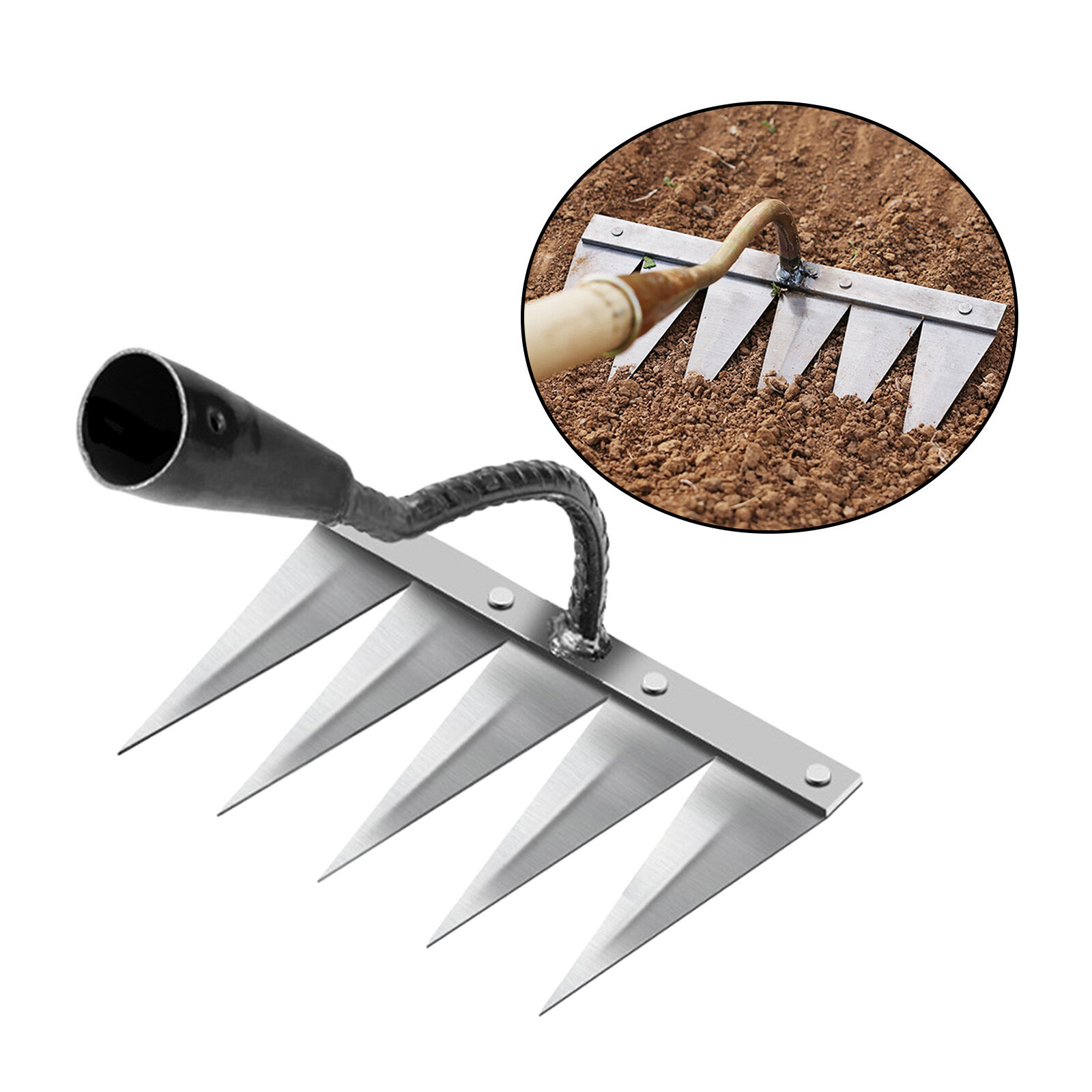 4/5/6/7-Tooth Dethatcher Rake Metal Yard Rake Weeding Hoe