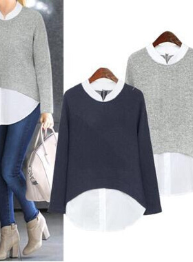 Tunic 2020 Social Autumn Fake Two Pieces Shirts Plus Size Bl